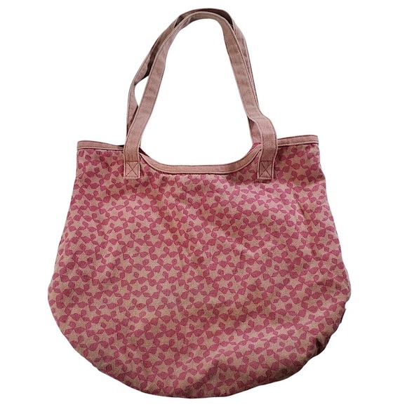 AC01 * Lei Star Print Fabric Tote Bag Pink Vintage - Picture 1 of 7